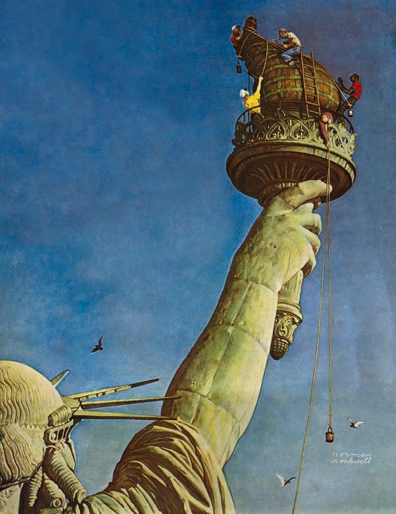 Νόρμαν Ρόκγουελ: «Το Άγαλμα της Ελευθερίας» (1946). Στη θητεία του Ομπάμα ο πίνακας κρεμόταν στο Οβάλ Γραφείο. Αφαιρέθηκε όταν ανέλαβε ο Τραμπ. 