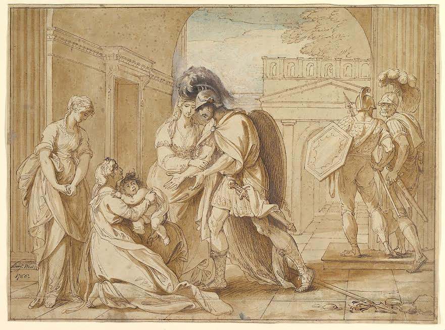 Benjamin West, «Ο Έκτορας απαχαιρετά την Ανδρομάχη», 1766. Μητροπολιτικό Μουσείο Νέας Υόρκης.