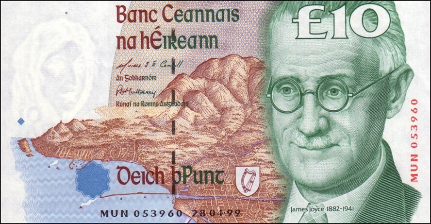 Ιρλανδικό χαρτονόμισμα του 1999 που εικονίζει (;) τον Τζόυς (παρ᾽όλα αυτά).