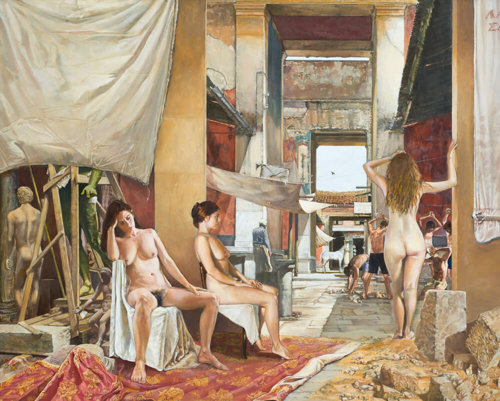 Αλέκος Λεβίδης, «Αγορά» (87Χ107 εκ. Μεικτή τεχνική σε ξύλο) 2016