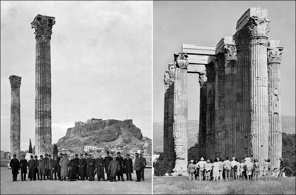 28α. A. Silberhuber. Το Ολυμπιείο από νοτιοανατολικά, περ.1890 28β. Σ. Μαυρομμάτης. Το Ολυμπιείο από βορειοδυτικά, 1968