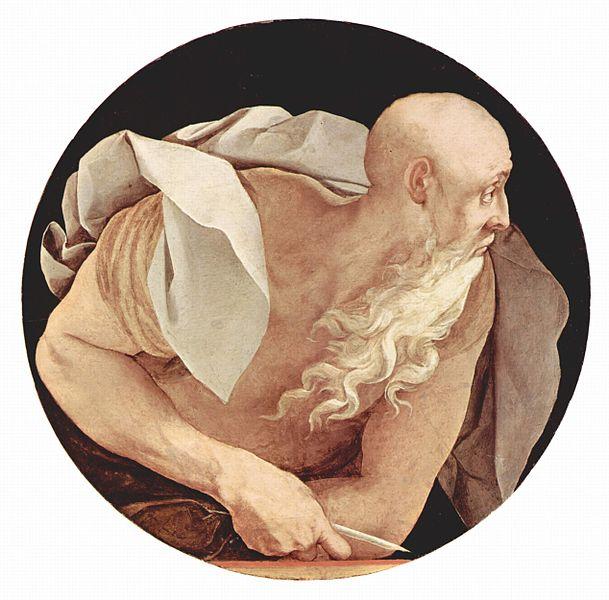 Jacopo Pontormo, Ο Άγιος Ιωάννης ο Ευαγγελιστής. Φλωρεντία, Santa Felicita, 1525 (Λάδι σε ξύλο, διάμετρος 70 εκ.). Το έργο αυτό επέλεξε ο Γιάννης Πάνου για το εξώφυλλο της «Ιστορίας των Μεταμορφώσεων»