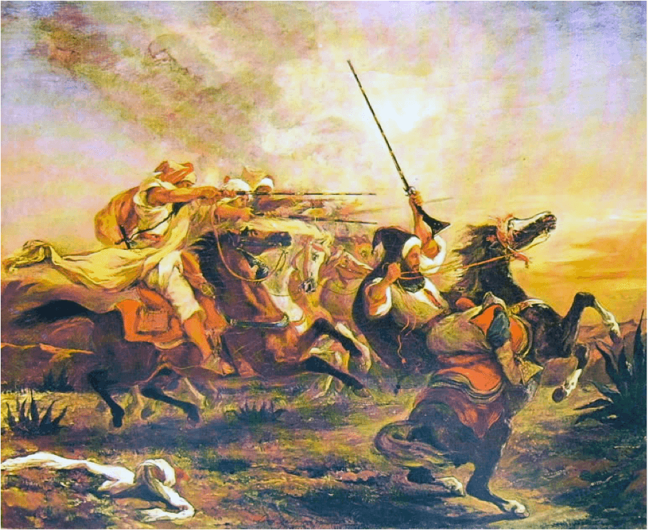 ‘‘Exercices militaires des Marocains – Fantaisia arabe’’, 1832, ελαιογραφία σε μουσαμά, 59x73, Μονπελιέ, Μουσείο Fabre. 