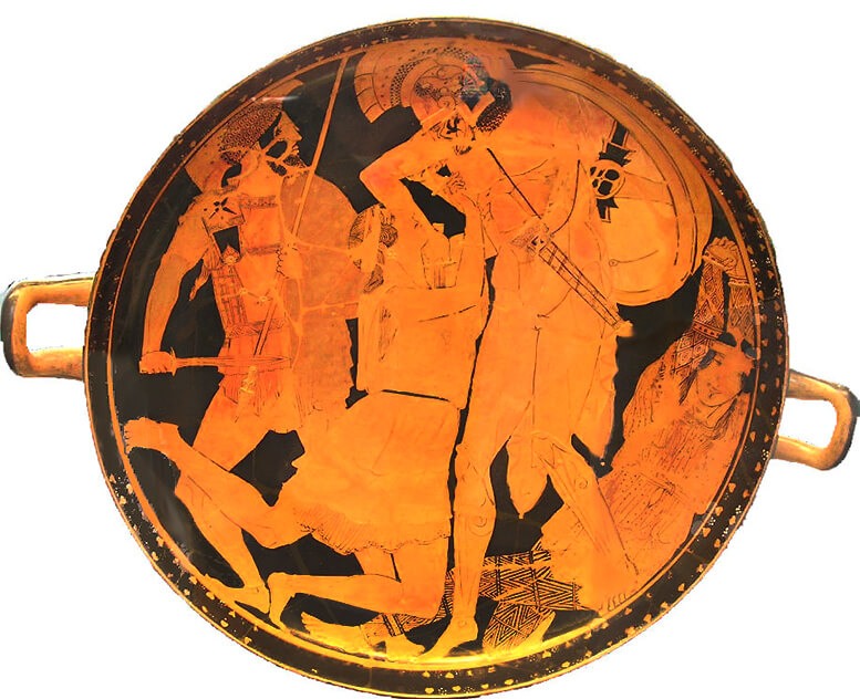 Ο Αχιλλέας σκοτώνει την Πενθεσίλεια. Η κύλικα αποδίδεται στον λεγόμενο «Ζωγράφο της Πενθεσίλειας». (455 π.Χ., Μόναχο )