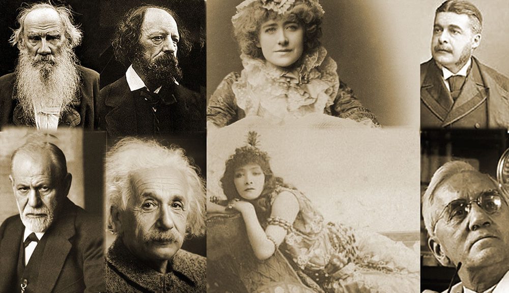Τολστόι, Lord Tennyson, Ellen Terry, Arthur Sullivan, Siegmund Freud, Albert Einstein,  Sarah Bernhard, Alexander Fleming