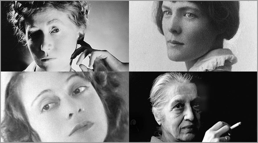 Πάνω: Μαριάν Μουρ, Χ[ίλντα] Ντ[ούλιτλ]. Κάτω: Μελισσάνθη, Ελένη Βακαλό