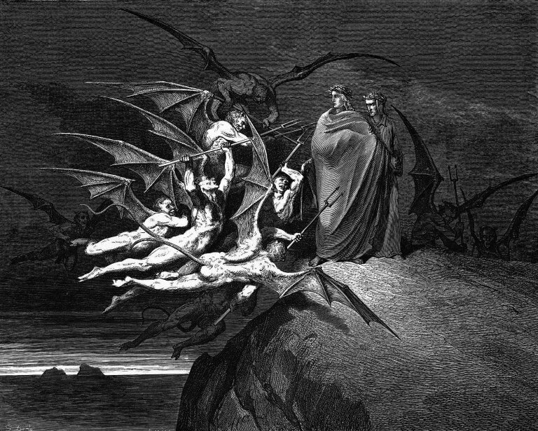 Canto XXI της «Κόλασης», του Dante Alighieri. Λιθογραφία του Gustave Doré
