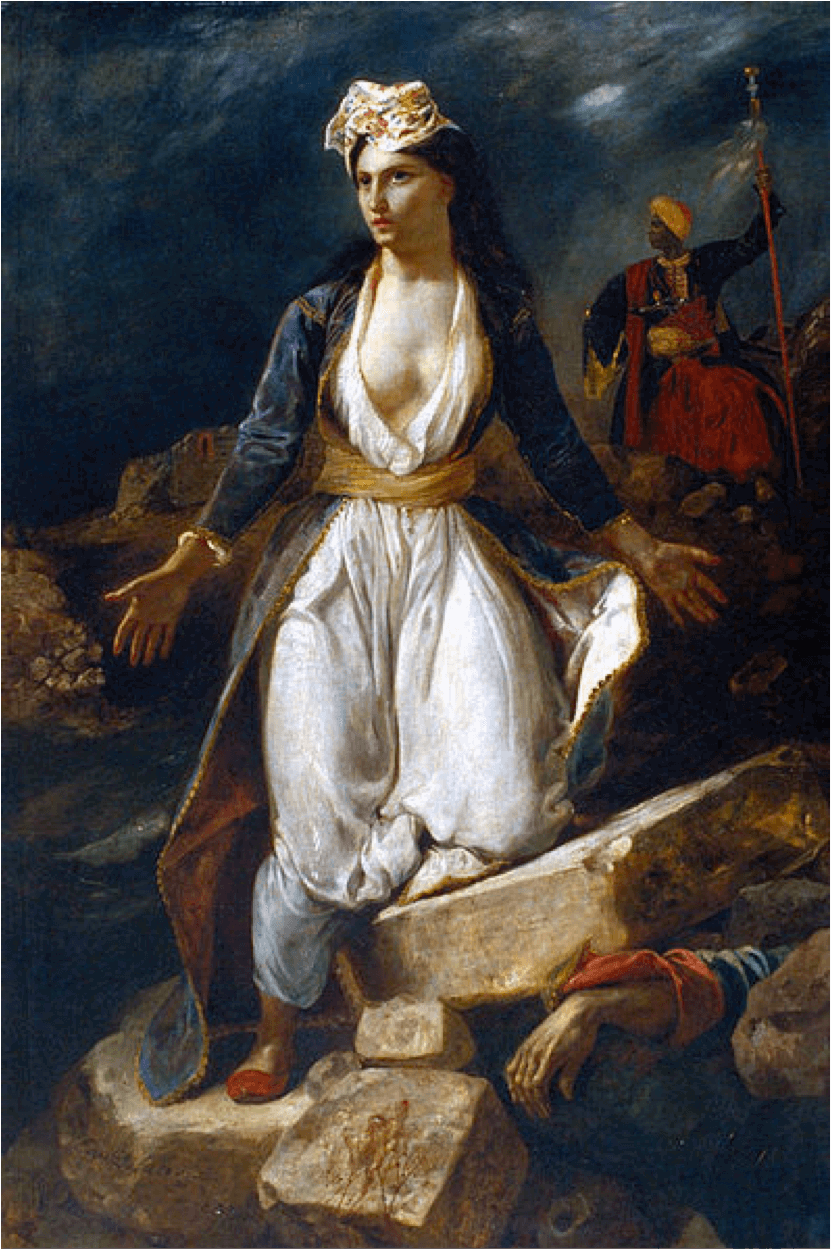 ‘‘La Grèce sur les ruines de Missologhi’’, 1826, ελαιογραφία σε μουσαμά, 209x147, Μουσείο Καλών Τεχνών του Μπορντό. 