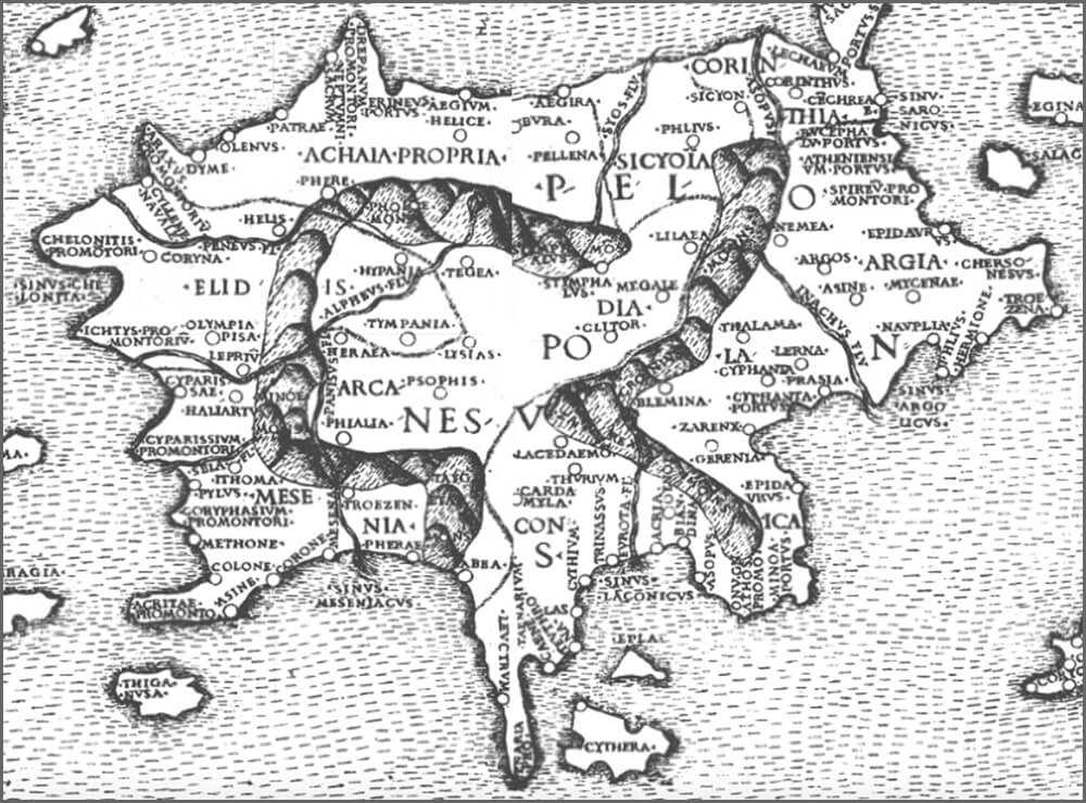 Η Πελοπόννησος από την έκδοση Ρώμης (1490) της «Γεωγραφίας» του Πτολεμαίου