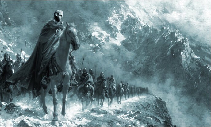 Ο Ωκεανός στην Ανατολή δεν φάνηκε για τον Αλέξανδρο… Τον έκρυψαν τα ανυπέρβλητα όρη της κεντρικής Ασίας και η (τότε) εκτίμηση μιας μικρότερης γης. Η Εκστρατεία θα τελειώσει εκεί, αρχίζοντας το ταξίδι της επιστροφής προς τη Βαβυλώνα και τον θάνατο… ― Πηγή: Διαθέσιμες εικόνες στο διαδίκτυο. Επεξεργασία: Παράγωγη μορφοποιημένη νέα σύνθεση Β.Λ.