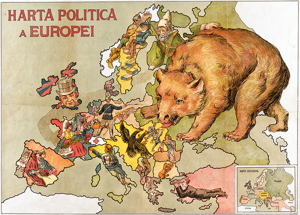 «Πολιτικός χάρτης της Ευρώπης». Χρωμολιθογραφία  (Βουκουρέστι, 1914) 