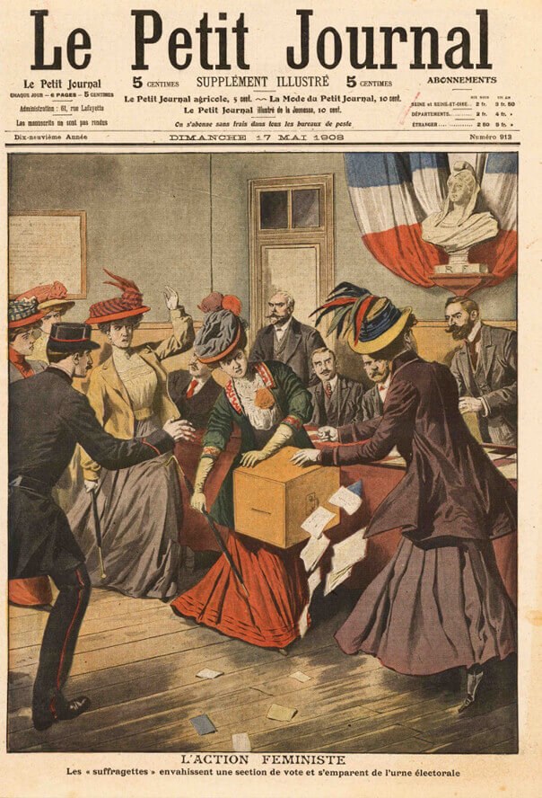 «Η φεμινιστική δράση. “Σουφραζέτες” εισέβαλαν σε ένα εκλογικό τμήμα και άρπαξαν την κάλπη» (17/11/1908) 