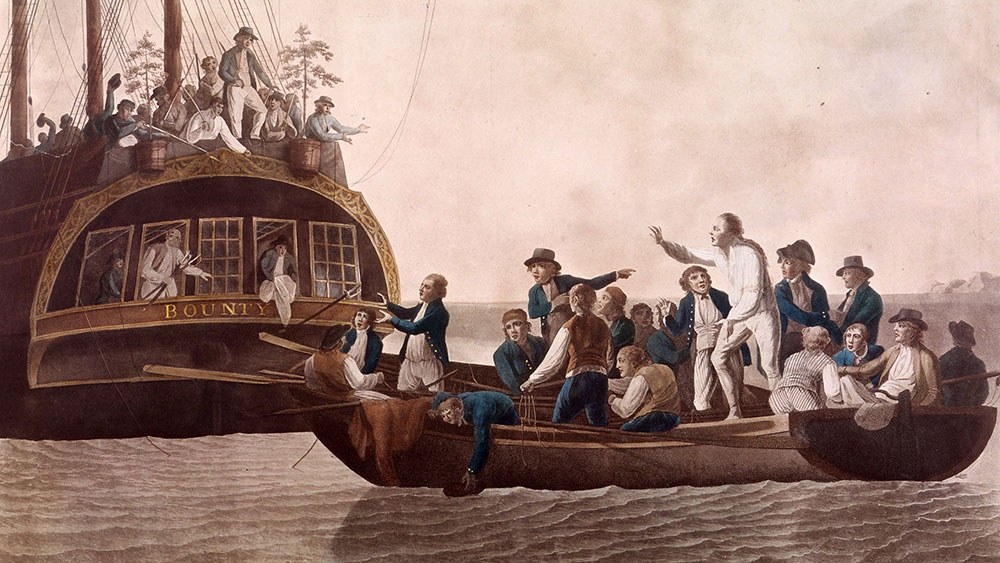 Ο πλοίαρχος Ουίλιαμ Μπλάι και μέλη του πληρώματος εκδιώκονται από το πλοίο (Συλλογή Βασιλικού Μουσείου Γκρίνουιτς). 