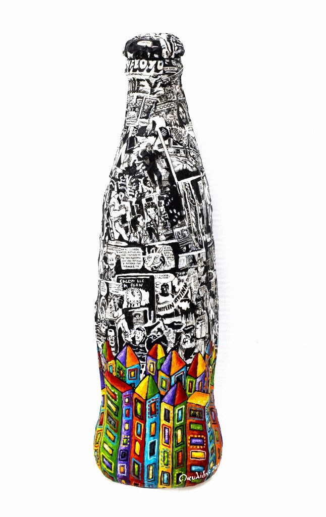 «Bottle Story 4». Παπιέ μασέ, κολάζ, ακρυλικό - 58 Χ 18 Χ 10 εκ. (φωτ. Αλέξανδρος Μποτονάκης) 
