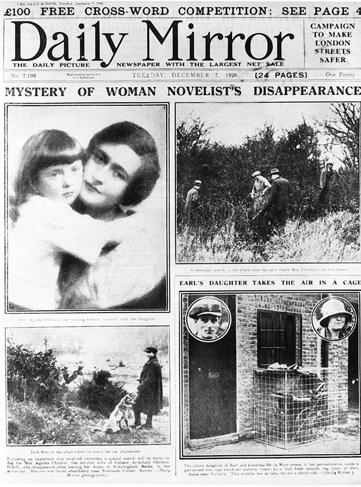 Οι 11 μέρες μυστηρίου απασχόλησαν τα πρωτοσέλιδα του βρετανικού και του διεθνούς τύπου (εδώ με ημερομηνία 7 Δεκεμβρίου 1926). 