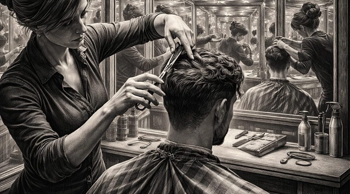 Άρτσι Νόιμαν: «Στο κομμωτήρο» (φωτορεαλιστικό κολάζ), 1995