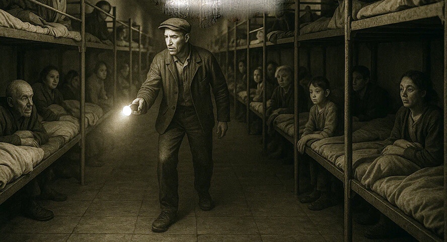 «Ένας άνθρωπος με φακό στο χέρι, περιφερόταν στους μακριούς διαδρόμους, έσκυβε λίγο το κεφάλι του στο εσωτερικό των θαλάμων δεξιά κι αριστερά, φωνάζοντας “εκκενώστε, πρέπει να κλείσω“».