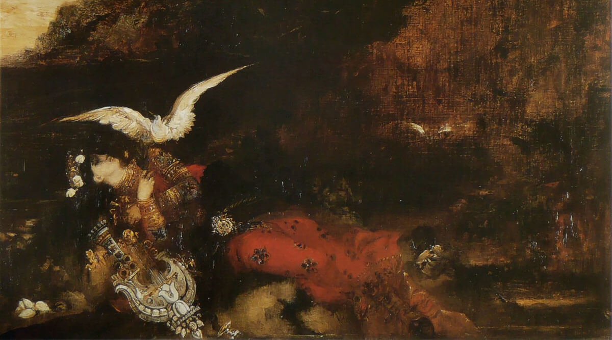 Gustave Moreau, «Ο θάνατος της Σαπφώς» (1870, λάδι σε καμβά. Λεπτομέρεια))