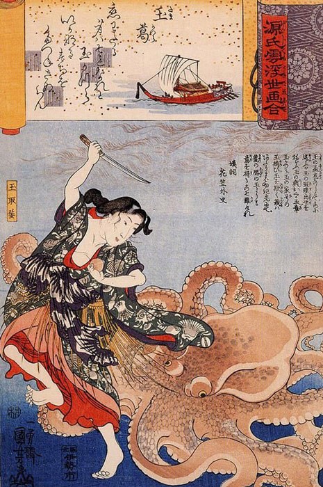 Utagawa Kuniyoshi (1798-1861): «Το χταπόδι επιτίθεται στην πριγκίπισσα Ταματόρι»