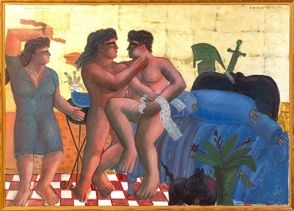 Αλέκος Φασιανός, «Κίρκη και Οδυσσεύς». 1985, 2003, λάδι και φύλλα χρυσού, Φωτ.: Courtesy Alekos Fassianos Estate