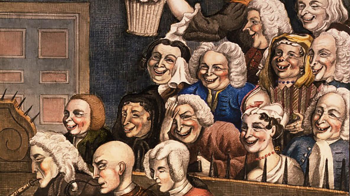 William Hogarth (1697-1764): «Το γελαστό ακροατήριο». Πένα, μελάνι και υδατοχρώματα .19ος αι.. Λονδίνο, Μουσείο Βικτωρίας & Αλβέρτου