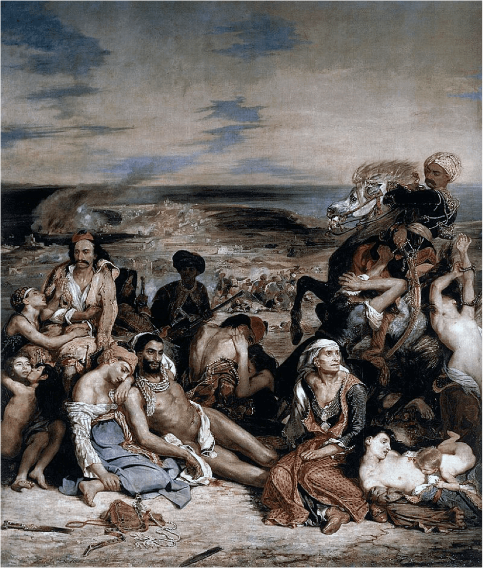‘‘Scènes des massacres de Scio’’ 1824, ελαιογραφία σε μουσαμά, 414x354, Λούβρο. 