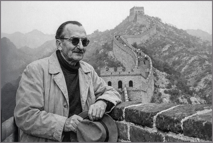 Ο Καζαντζάκης στο Σινικό Τείχος, 1957 (Αναπαράσταση)