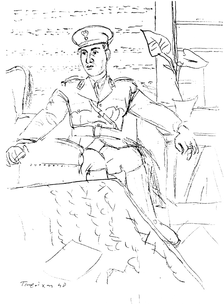 Με στολή ανθυπολοχαγού, 1940 (σχέδιο Γιάννη Τσαρούχη)