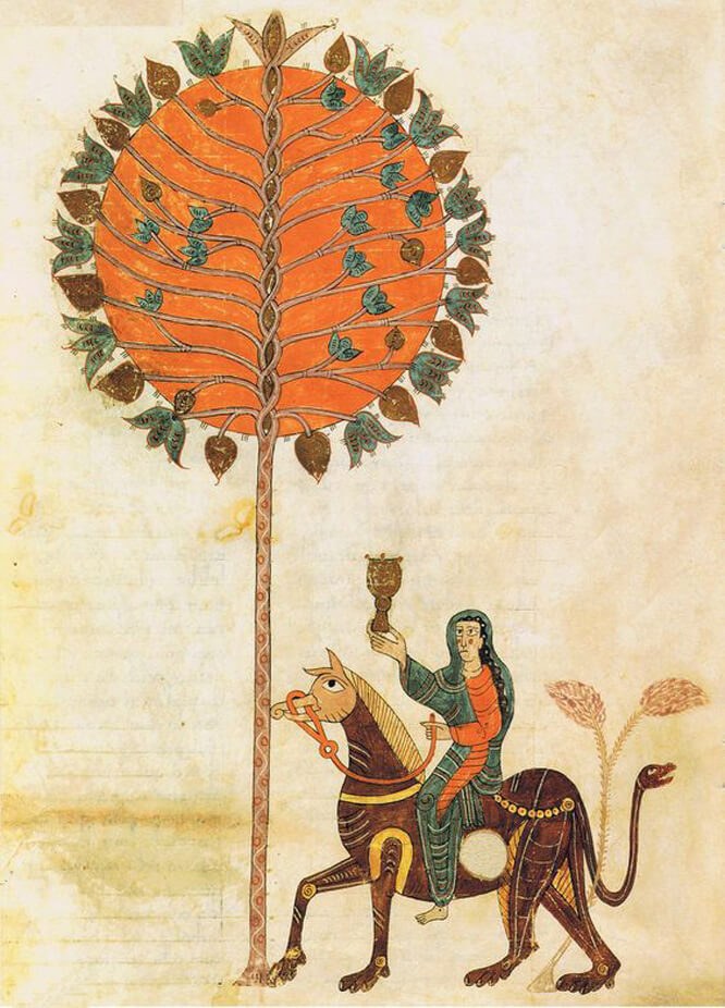 Beatus de Lieaabana, «Η γυναίκα καθισμένη στο θηρίο», μικρογραφία από χειρόγραφο του 10ου αι. Β. Ισπανία.