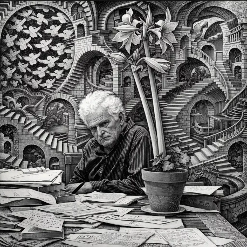 Ψηφιακό πορτρέτο του Ζακ Ντεριντά σε περιβάλλον Έσερ (Αρχείο «Χάρτη»)